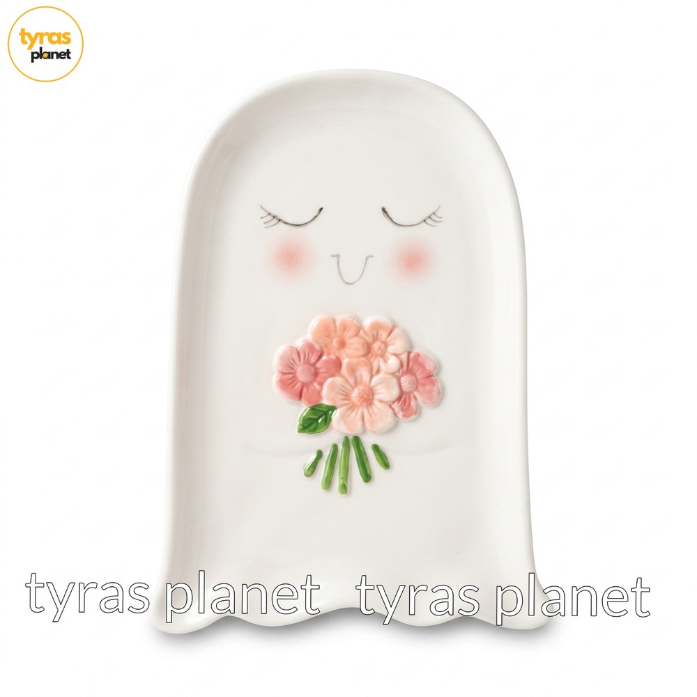 Happy Haunting Halloween Cute Whimsical Ghost Plate Spoon Rest Ceramic